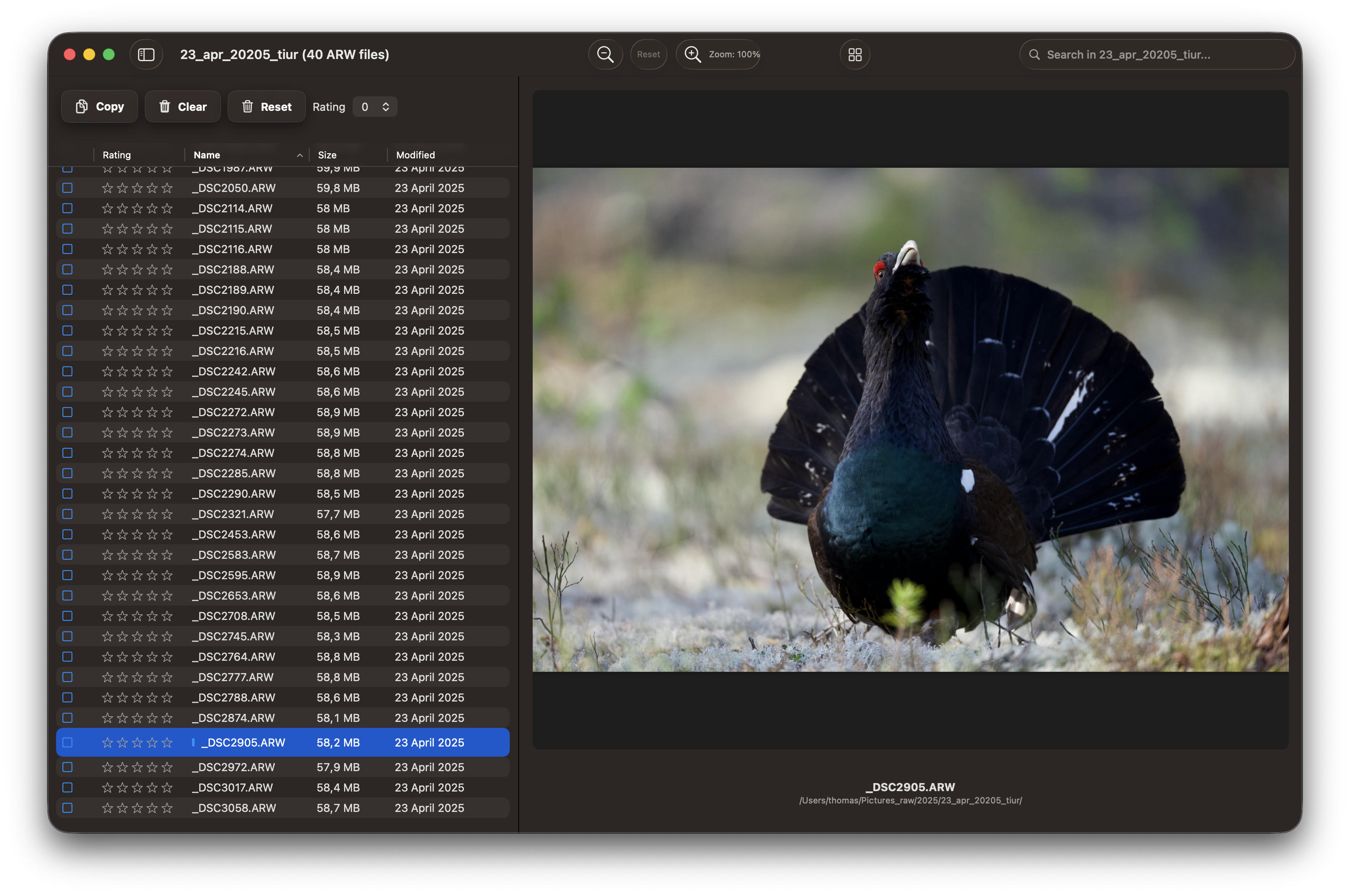 RawCull library after scanning