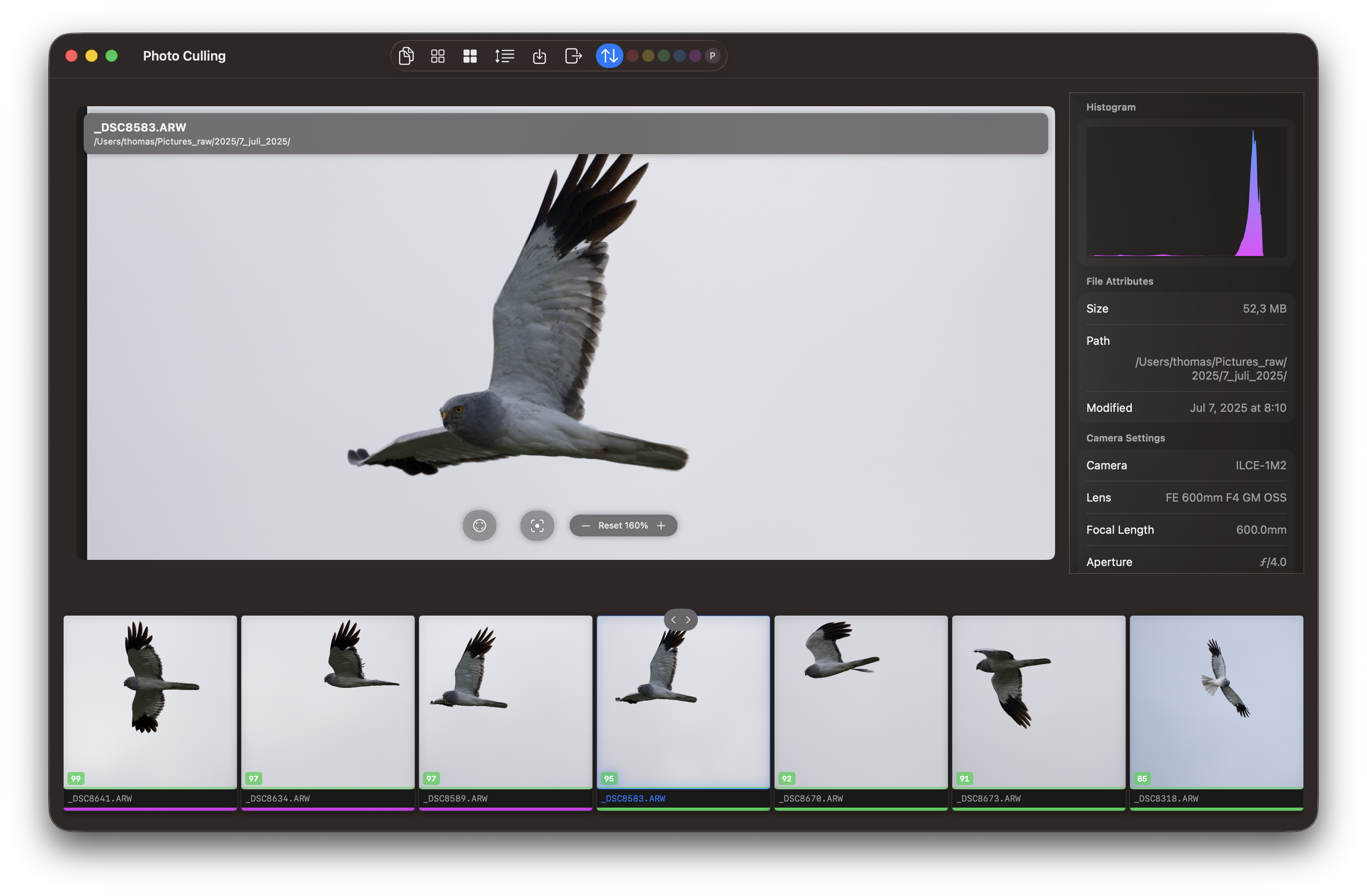 RawCull library after scanning