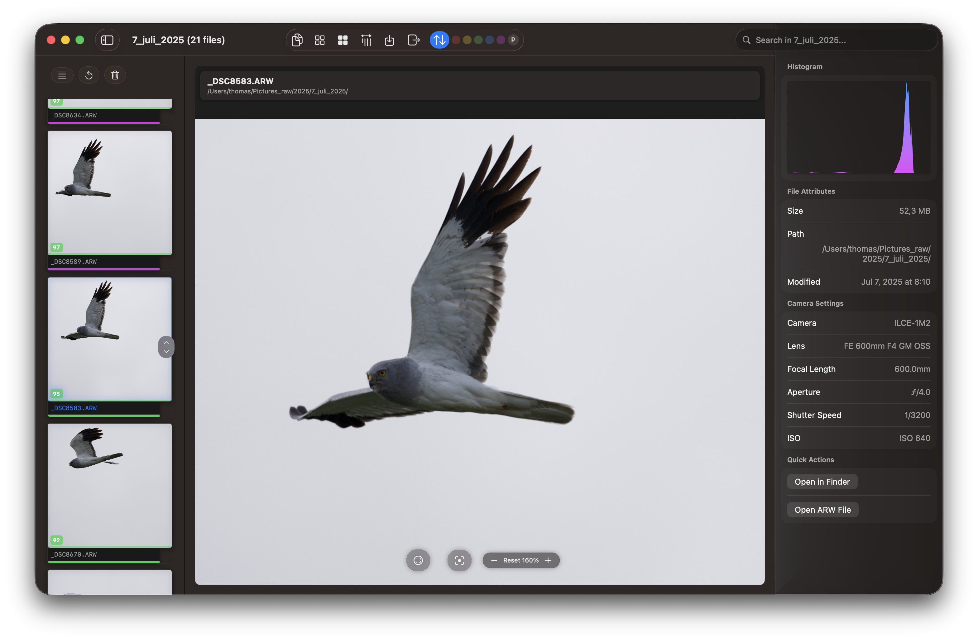 RawCull library after scanning