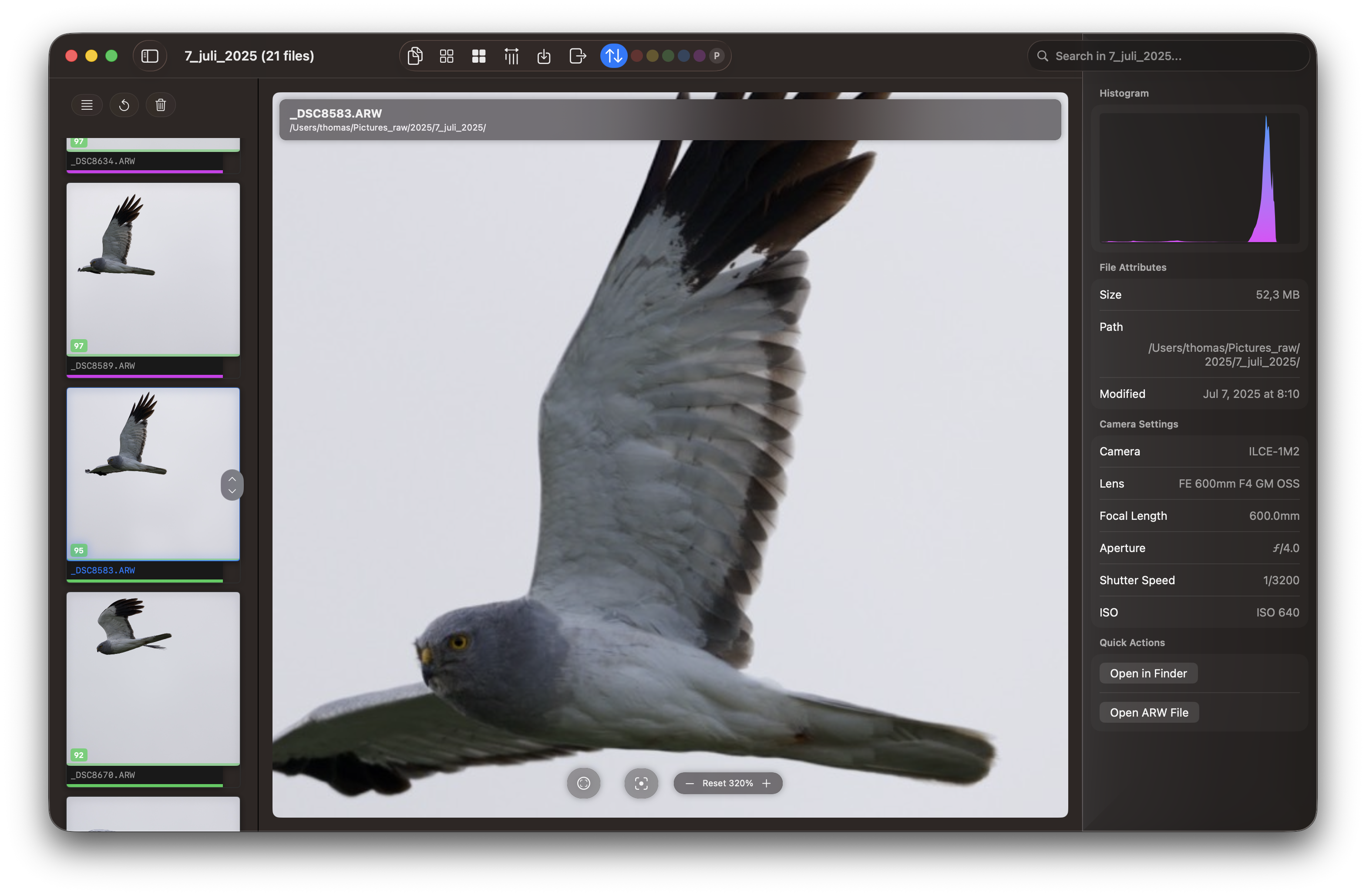 RawCull library after scanning