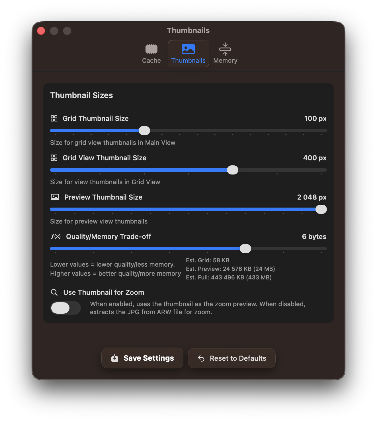 Catalog information for 600 images